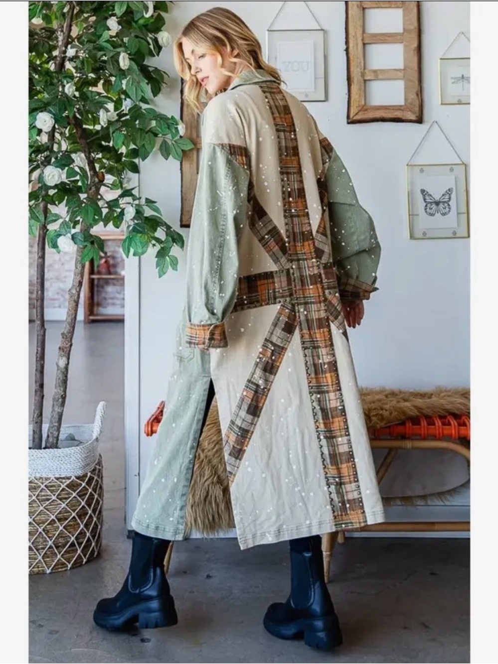New Oli & Hali The Cova Washed Studded Detail Patchwork Long Jacket